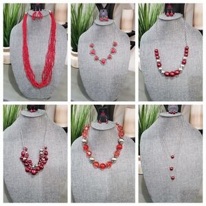 Shades Of Red Necklaces W Earrings - Set Of 24. Nickel & Lead Free. New With Tag